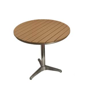 24in round teak table top with patio 3 base at dining height